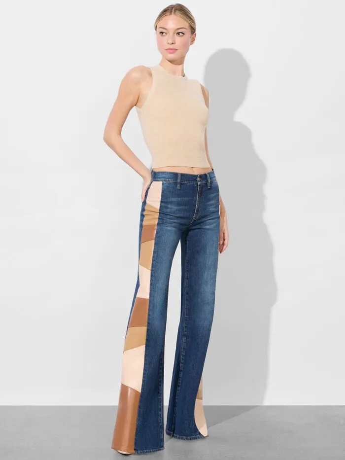 Alice Olivia PANTS WOMEN SB VEGAN PATCHWORK JEAN Darby Vintage Blue