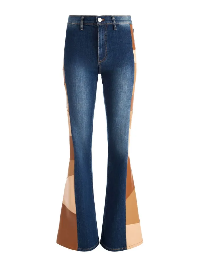 Alice Olivia PANTS WOMEN SB VEGAN PATCHWORK JEAN Darby Vintage Blue