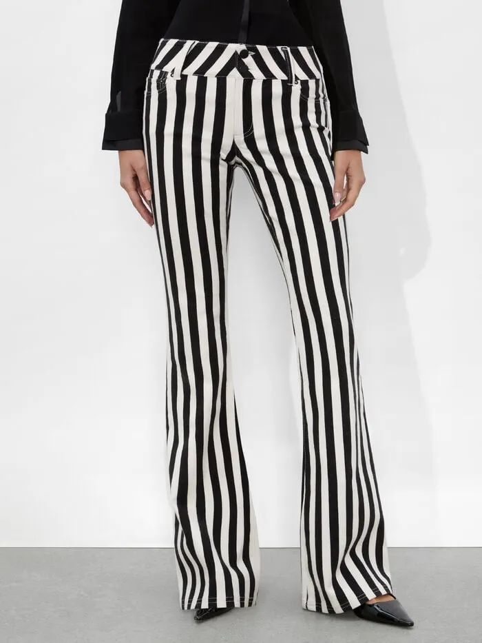 Alice Olivia PANTS WOMEN STACEY LOW RISE BELL JEAN Positano Stripe Black