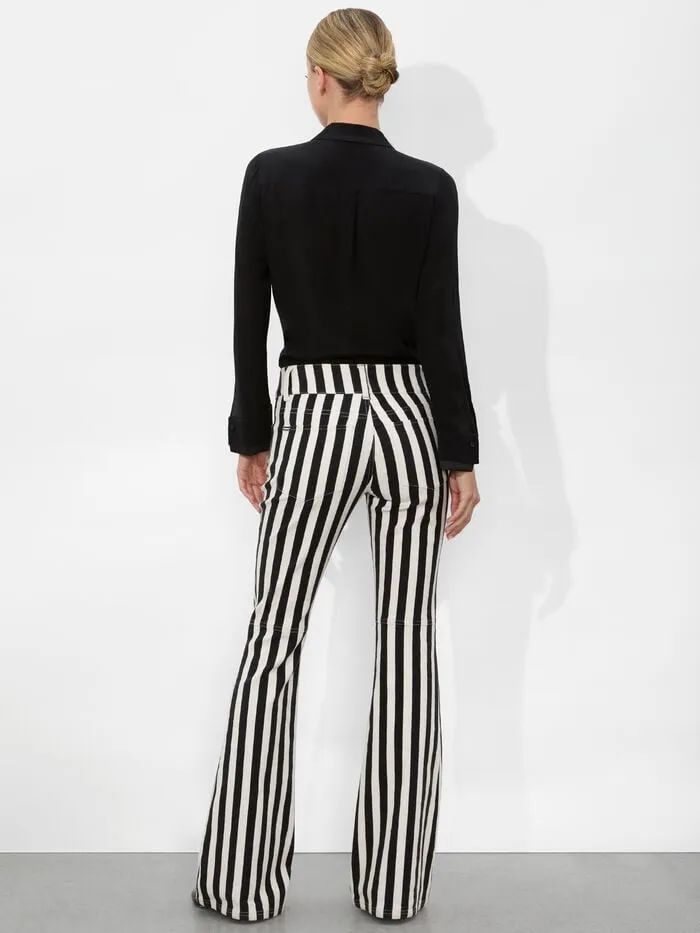 Alice Olivia PANTS WOMEN STACEY LOW RISE BELL JEAN Positano Stripe Black
