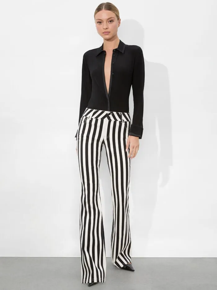 Alice Olivia PANTS WOMEN STACEY LOW RISE BELL JEAN Positano Stripe Black