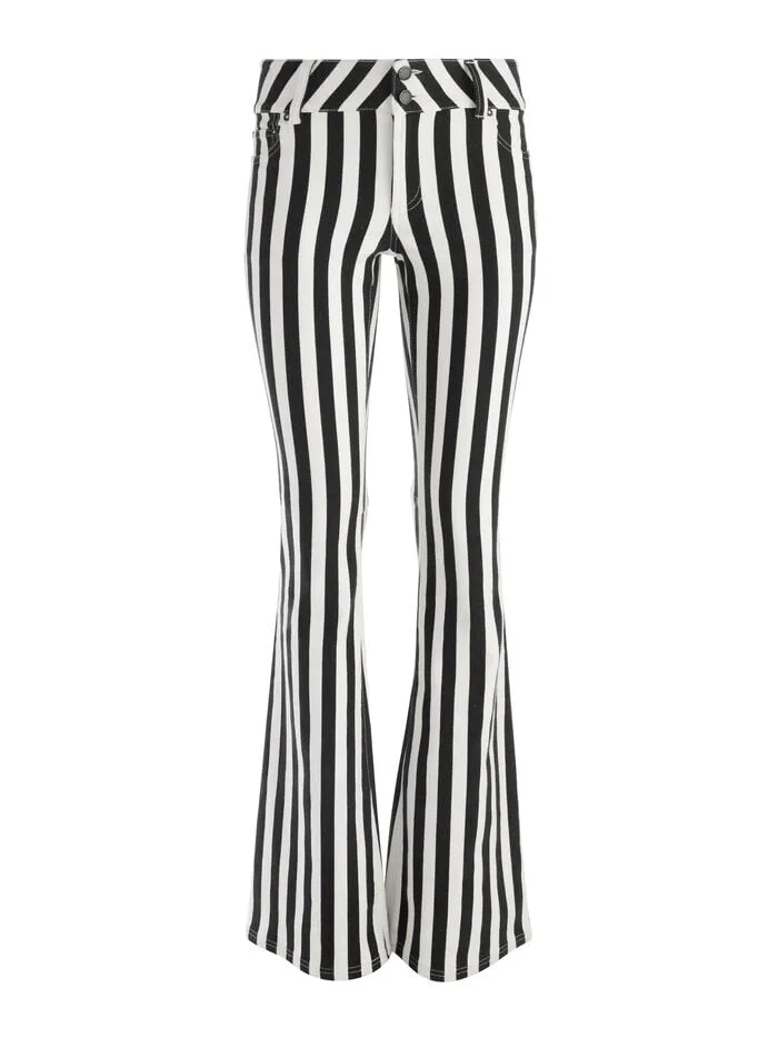 Alice Olivia PANTS WOMEN STACEY LOW RISE BELL JEAN Positano Stripe Black