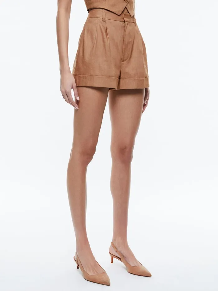 Alice Olivia SHORTS WOMEN CONRY LINEN PLEATED CUFF SHORT Tan