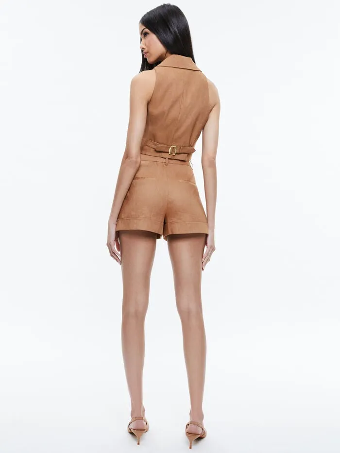 Alice Olivia SHORTS WOMEN CONRY LINEN PLEATED CUFF SHORT Tan