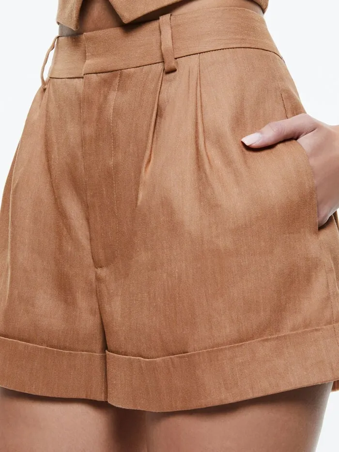 Alice Olivia SHORTS WOMEN CONRY LINEN PLEATED CUFF SHORT Tan