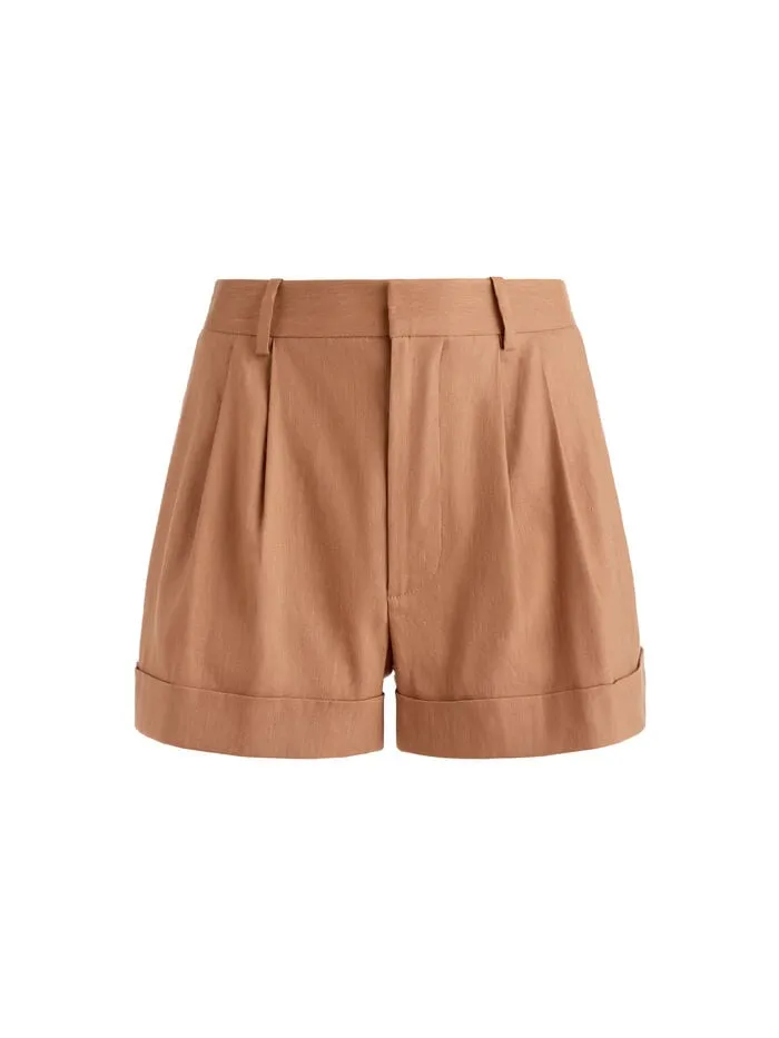 Alice Olivia SHORTS WOMEN CONRY LINEN PLEATED CUFF SHORT Tan