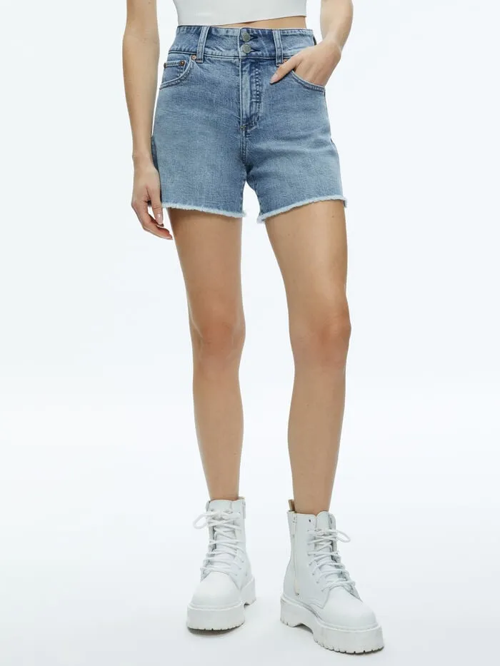 Alice Olivia SHORTS WOMEN HAN HIGH RISE WIDE WAISTBAND SHORT Rockstar Blue