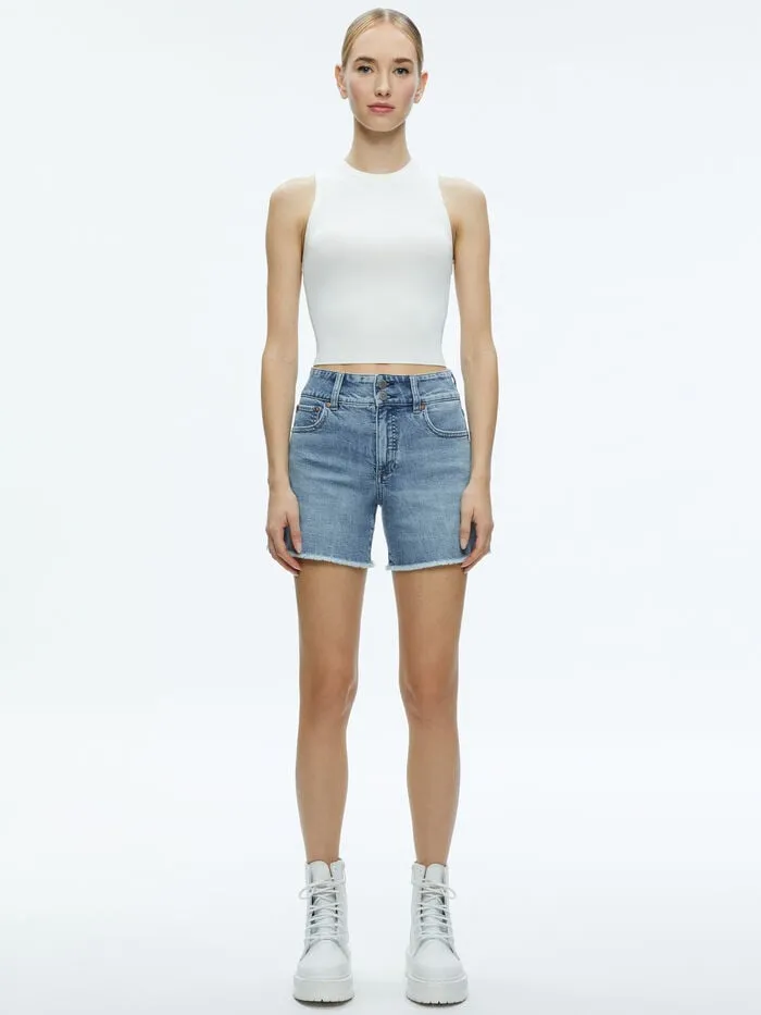 Alice Olivia SHORTS WOMEN HAN HIGH RISE WIDE WAISTBAND SHORT Rockstar Blue