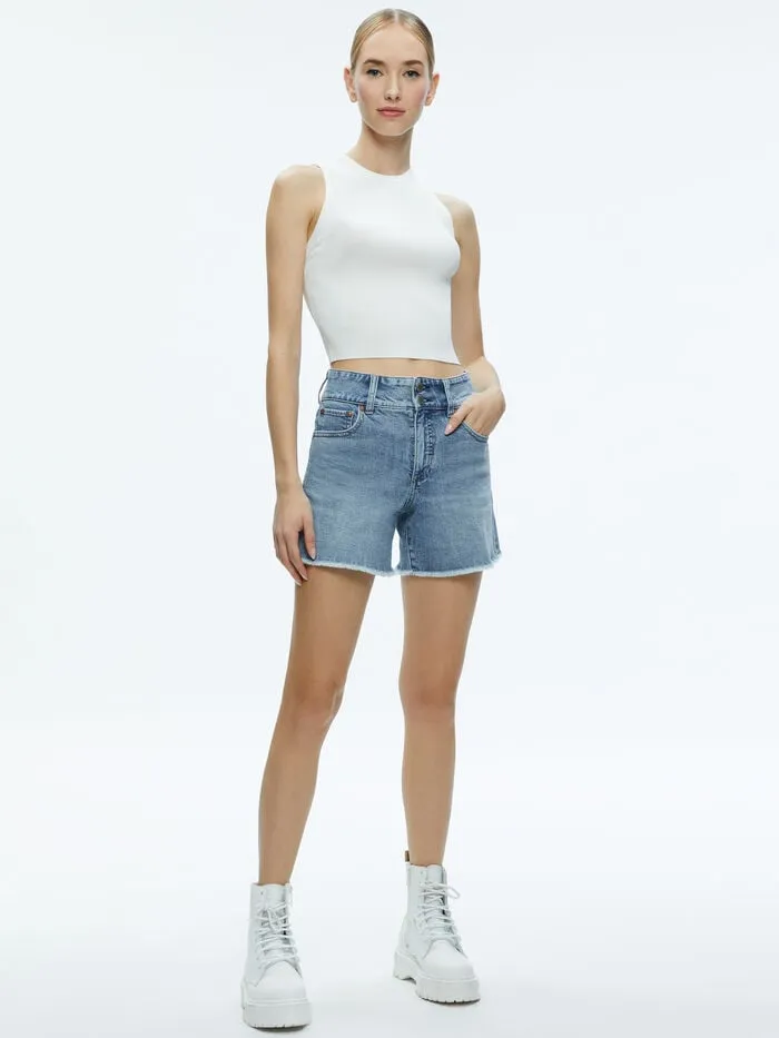 Alice Olivia SHORTS WOMEN HAN HIGH RISE WIDE WAISTBAND SHORT Rockstar Blue