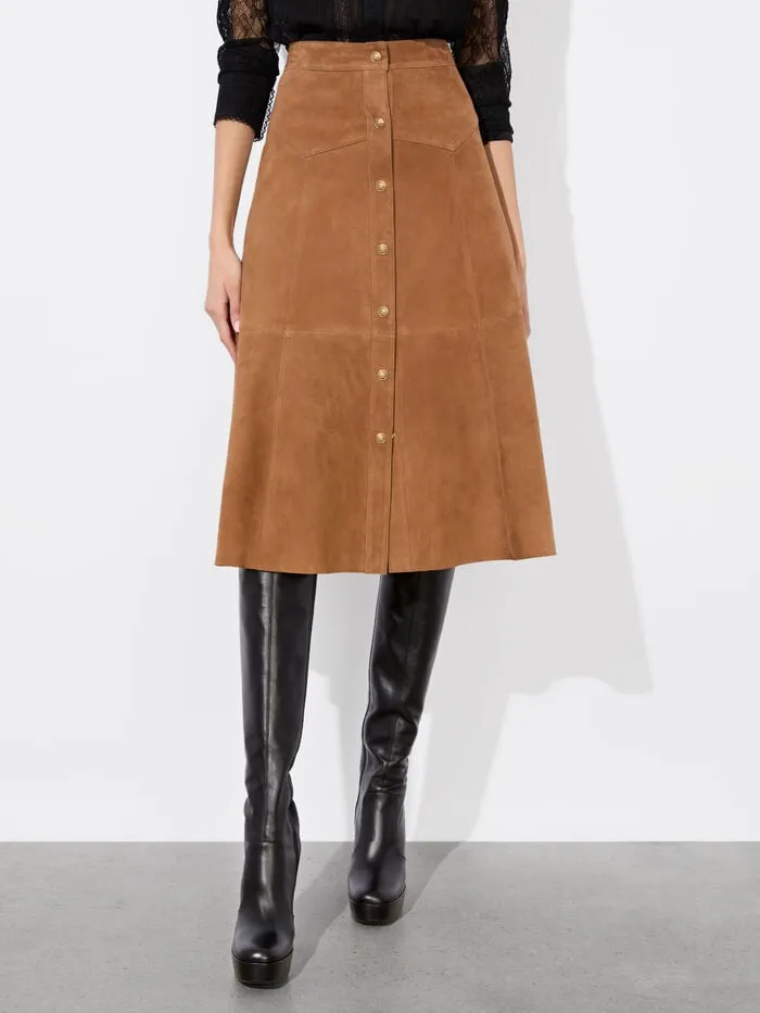 Alice Olivia SKIRTS WOMEN CALICA SUEDE MIDI SKIRT Camel