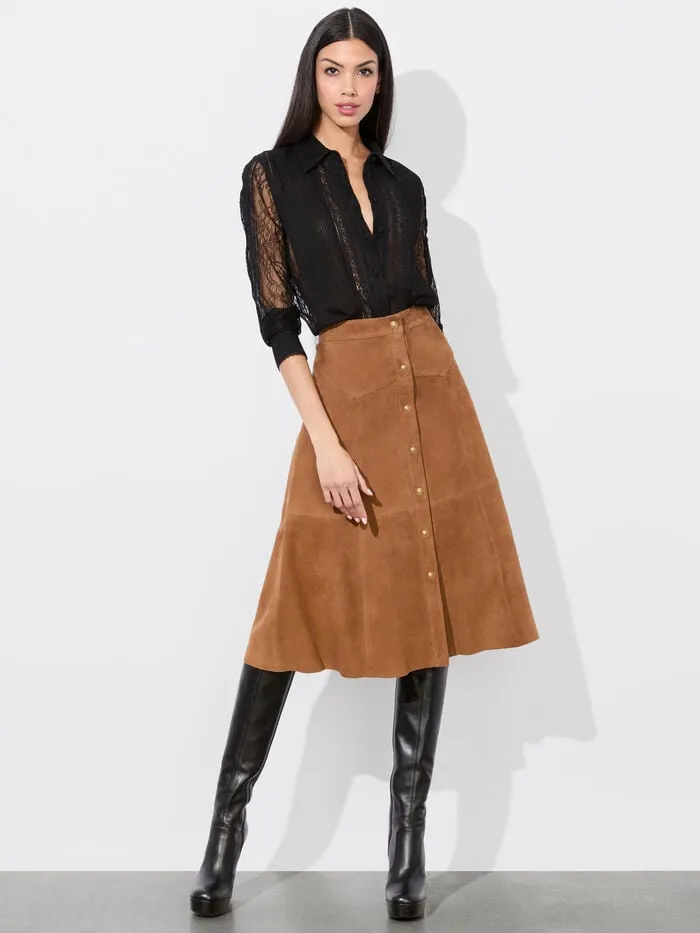 Alice Olivia SKIRTS WOMEN CALICA SUEDE MIDI SKIRT Camel