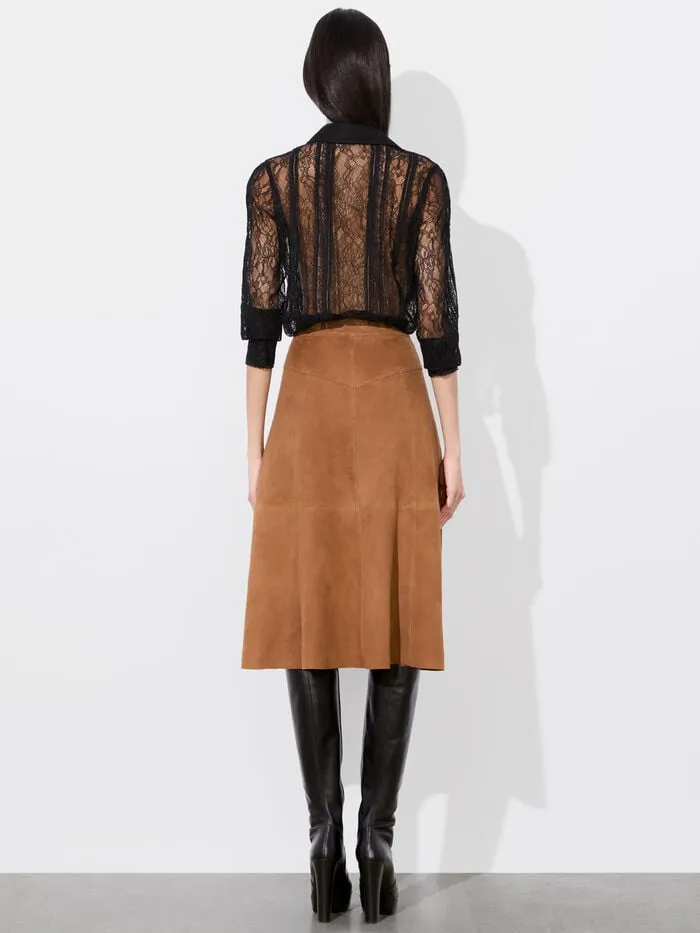 Alice Olivia SKIRTS WOMEN CALICA SUEDE MIDI SKIRT Camel