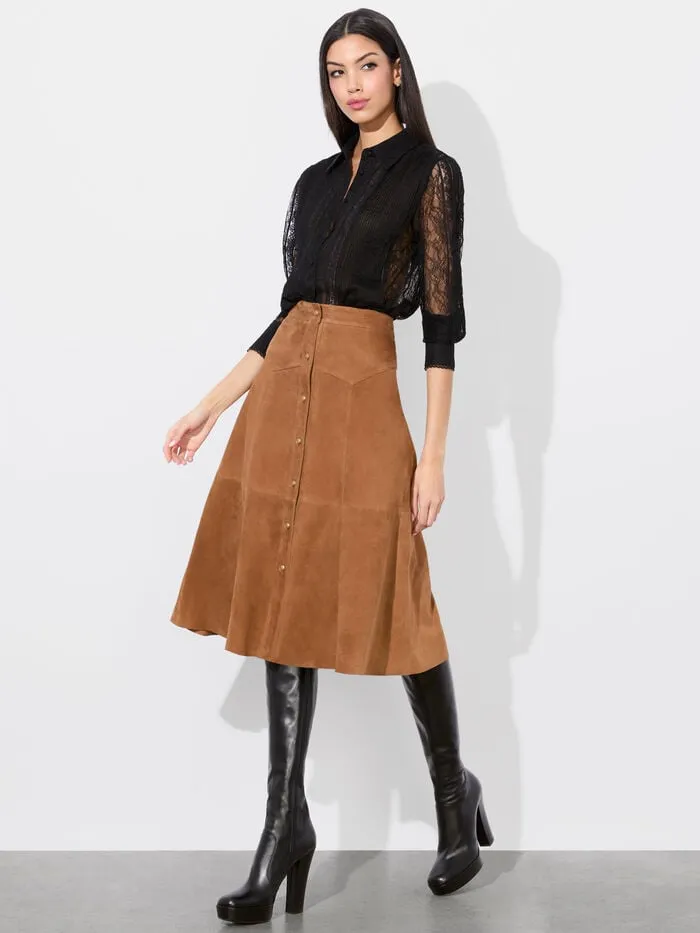Alice Olivia SKIRTS WOMEN CALICA SUEDE MIDI SKIRT Camel