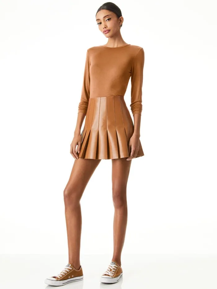 Alice Olivia SKIRTS WOMEN CARTER VEGAN MINI SKIRT Camel