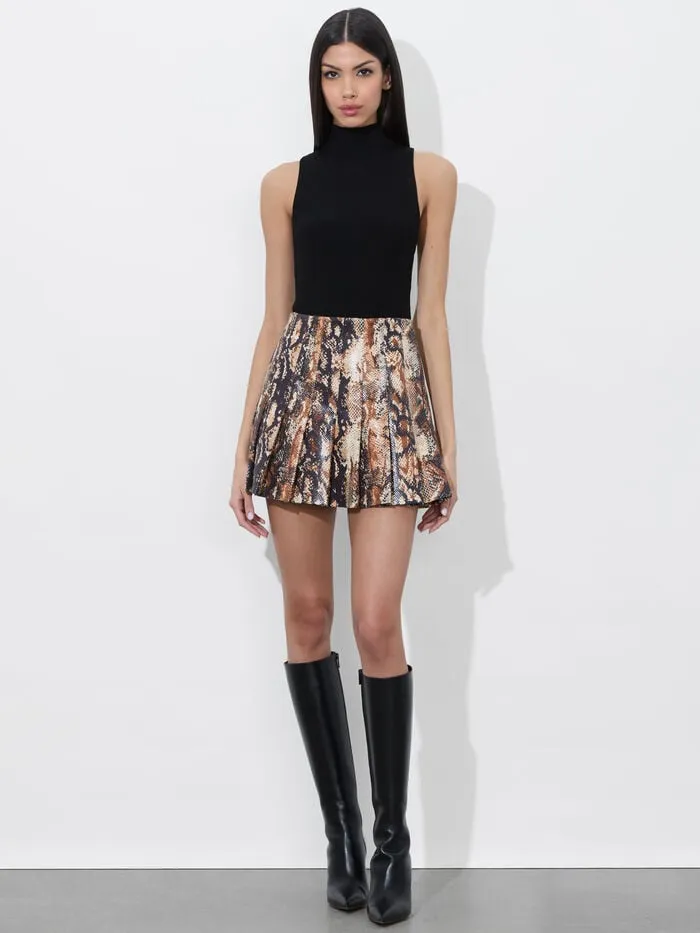 Alice Olivia SKIRTS WOMEN CARTER VEGAN MINI SKIRT Camelandblack Snake