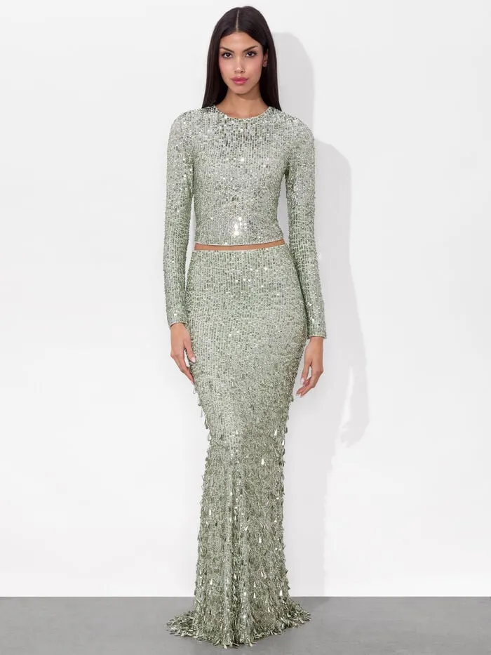 Alice Olivia SKIRTS WOMEN CHARITY SEQUIN GOWN SKIRT Sea Spray