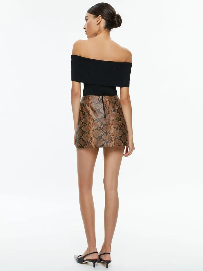 Alice Olivia SKIRTS WOMEN ELANA VEGAN MINI SKIRT Camelandblack Snake