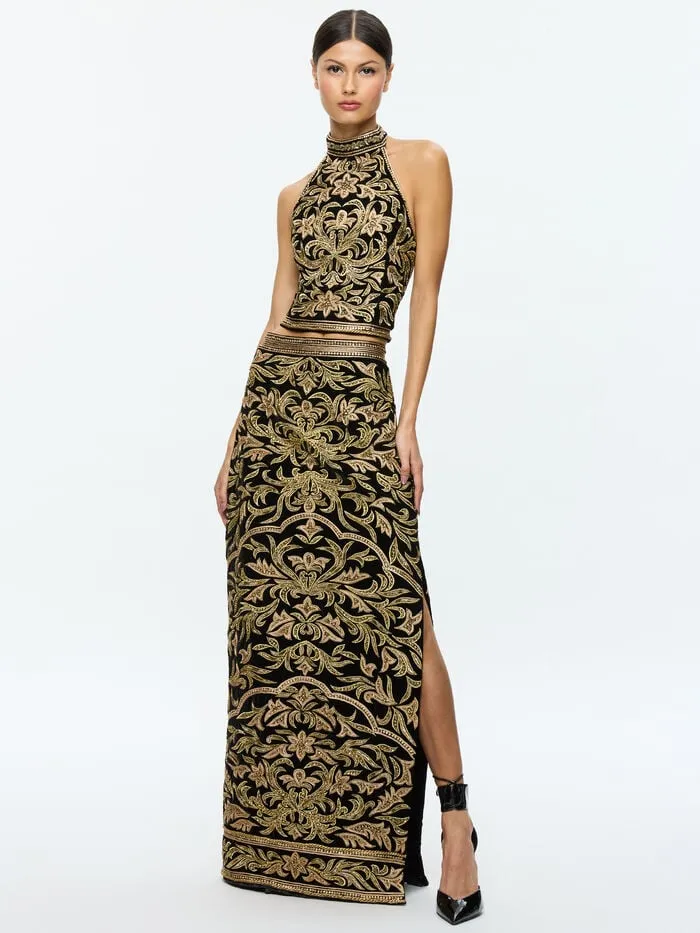Alice Olivia SKIRTS WOMEN GEORGIE MAXI SKIRT Blackandgold