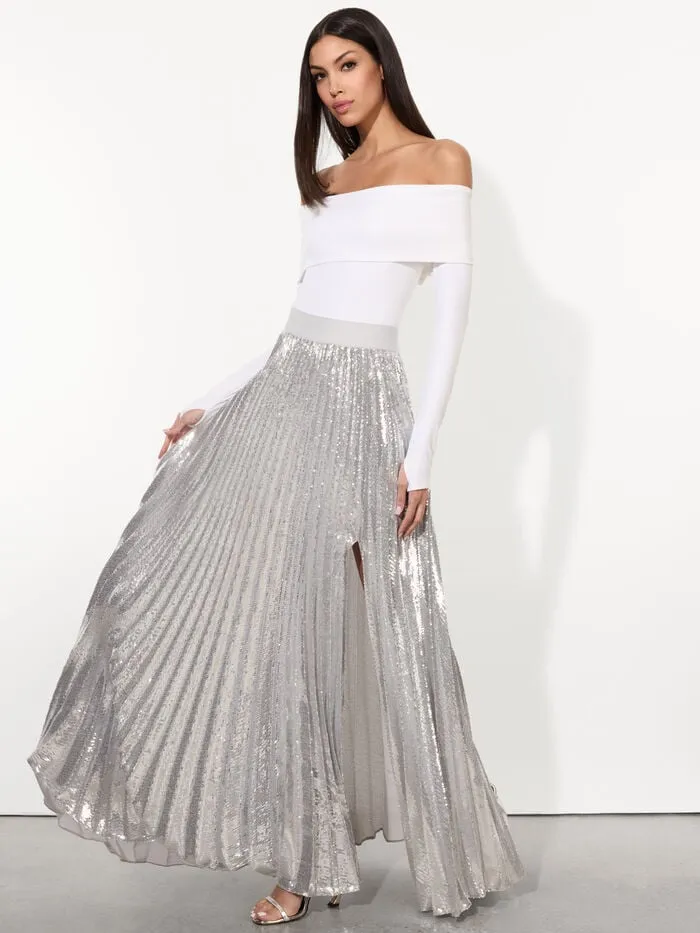 Alice Olivia SKIRTS WOMEN IVEY SEQUIN MAXI SKIRT Silver