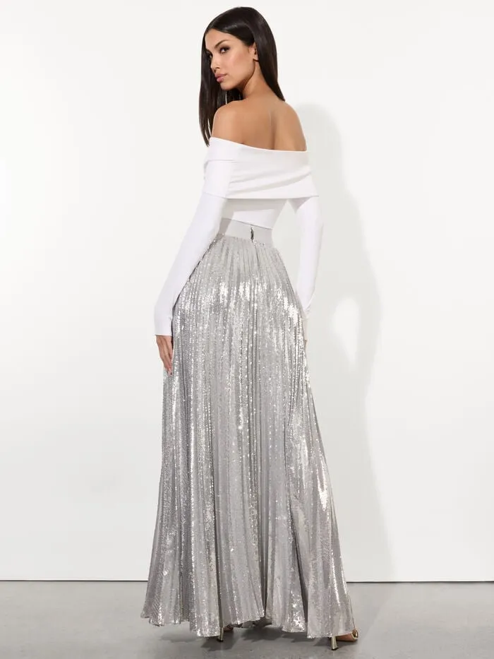 Alice Olivia SKIRTS WOMEN IVEY SEQUIN MAXI SKIRT Silver