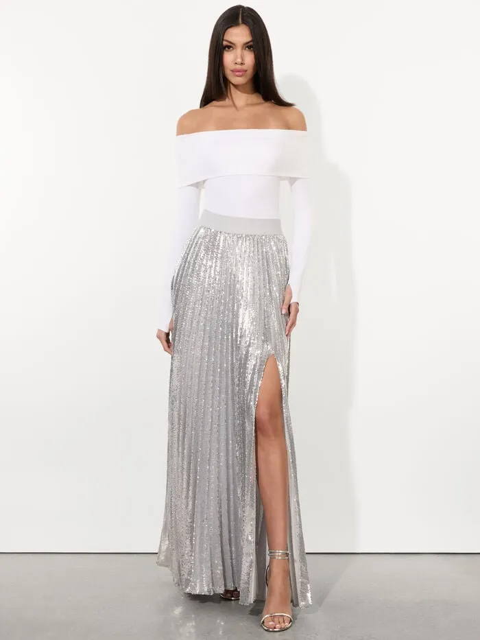 Alice Olivia SKIRTS WOMEN IVEY SEQUIN MAXI SKIRT Silver