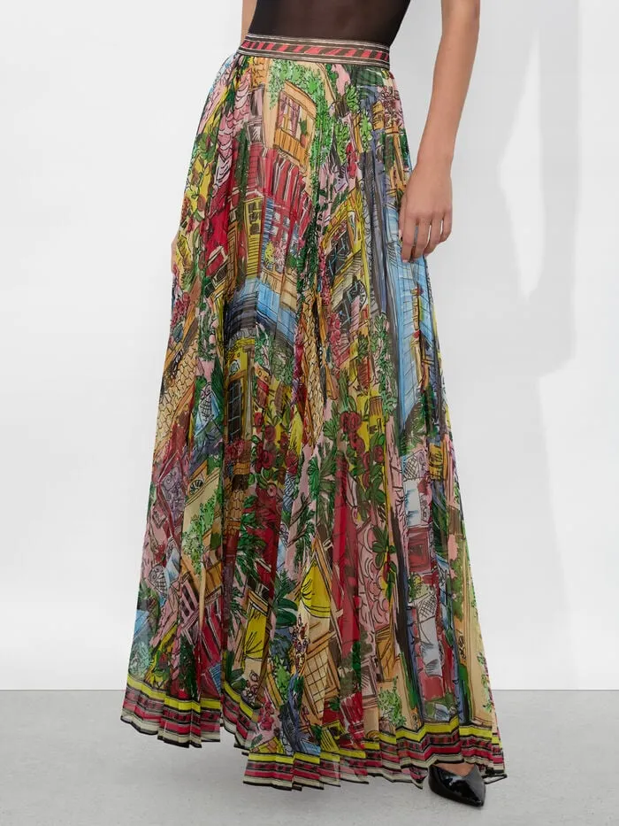 Alice Olivia SKIRTS WOMEN KATZ MAXI PLEATED SKIRT Vacation Dreams
