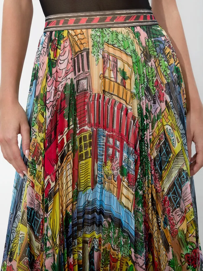 Alice Olivia SKIRTS WOMEN KATZ MAXI PLEATED SKIRT Vacation Dreams
