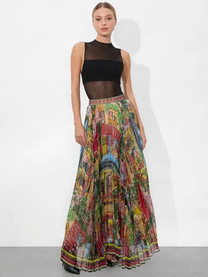 Alice Olivia SKIRTS WOMEN KATZ MAXI PLEATED SKIRT Vacation Dreams