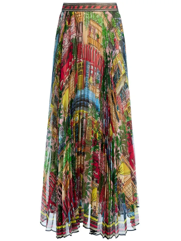 Alice Olivia SKIRTS WOMEN KATZ MAXI PLEATED SKIRT Vacation Dreams