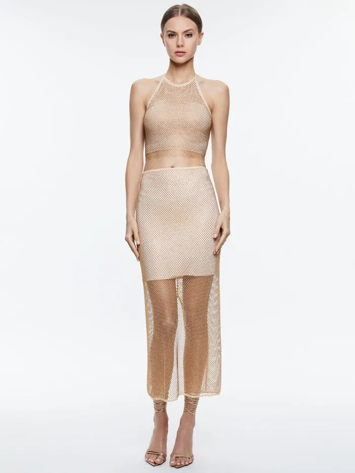 Alice Olivia SKIRTS WOMEN MAEVE EMBELLISHED MIDI SLIP SKIRT Almondandgold