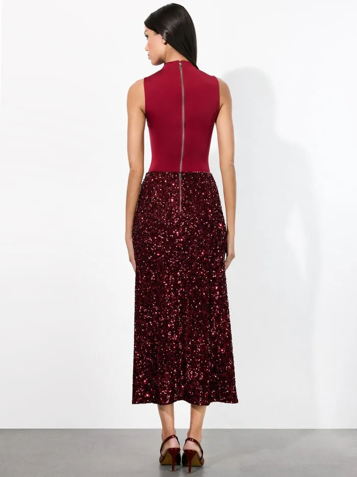 Alice Olivia SKIRTS WOMEN MAEVE SEQUIN SLIP SKIRT Garnet