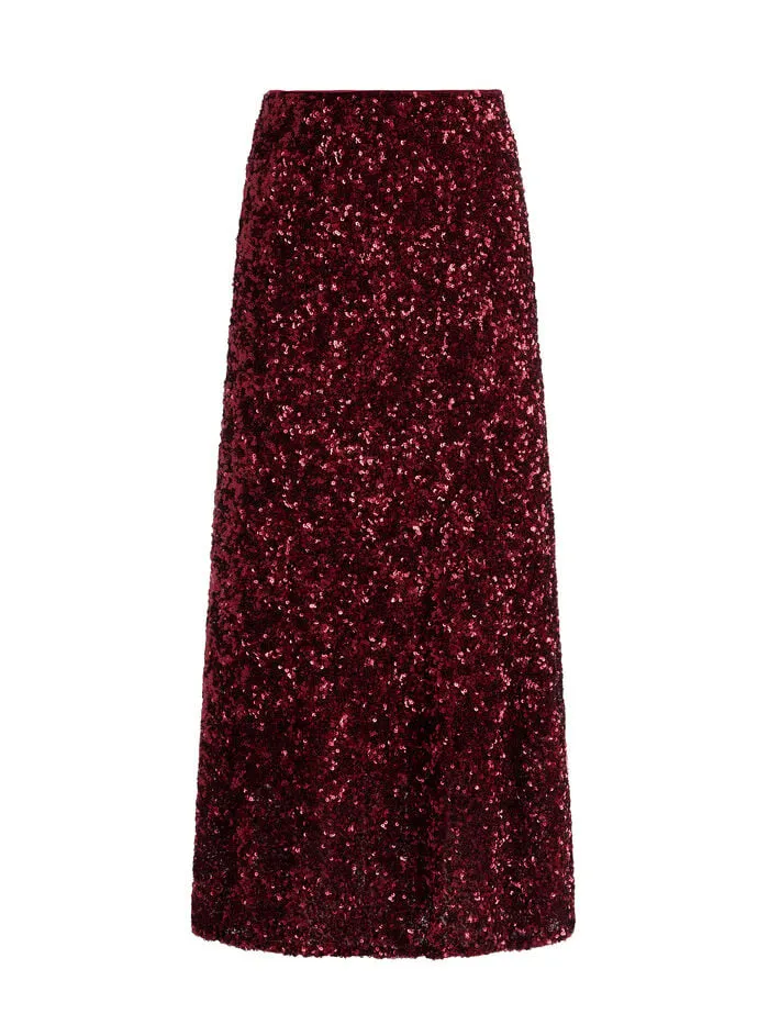Alice Olivia SKIRTS WOMEN MAEVE SEQUIN SLIP SKIRT Garnet
