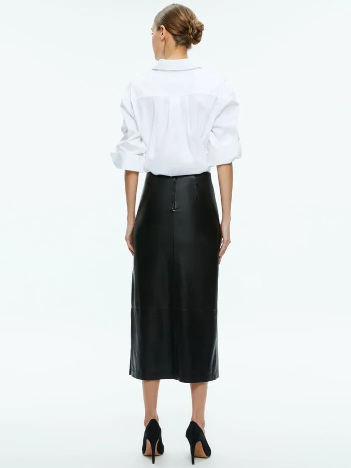 Alice Olivia SKIRTS WOMEN MAEVE VEGAN MIDI SKIRT Black