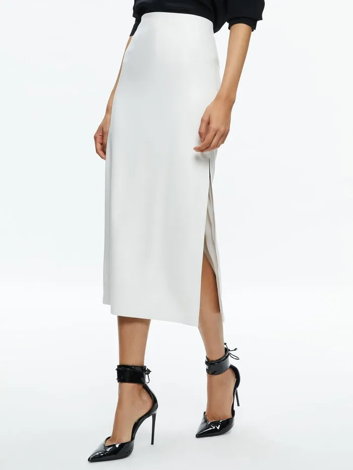 Alice Olivia SKIRTS WOMEN MAEVE VEGAN MIDI SKIRT Off White