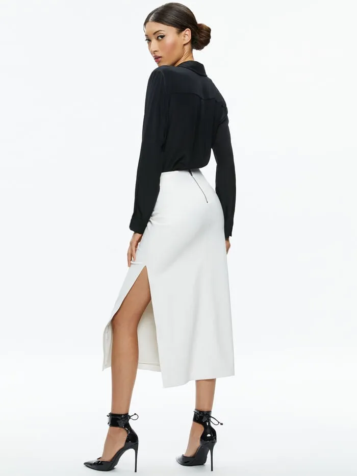 Alice Olivia SKIRTS WOMEN MAEVE VEGAN MIDI SKIRT Off White