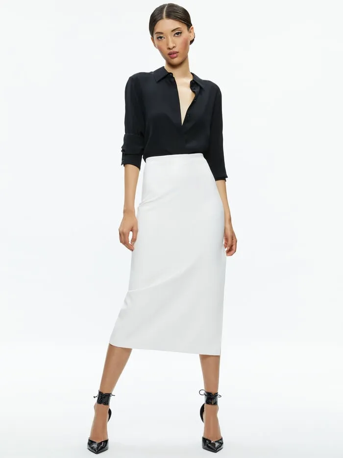 Alice Olivia SKIRTS WOMEN MAEVE VEGAN MIDI SKIRT Off White