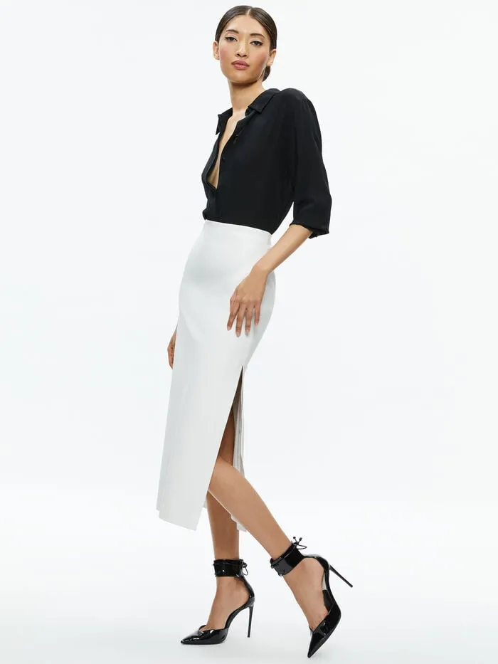 Alice Olivia SKIRTS WOMEN MAEVE VEGAN MIDI SKIRT Off White