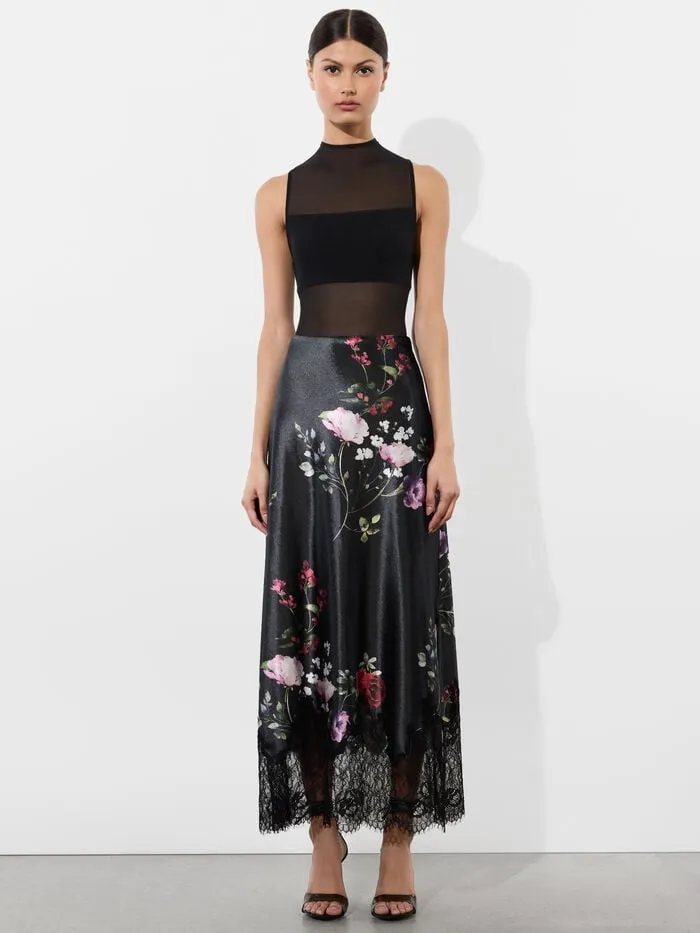 Alice Olivia SKIRTS WOMEN MAEVE VELVET SLIP SKIRT Floral Dreams