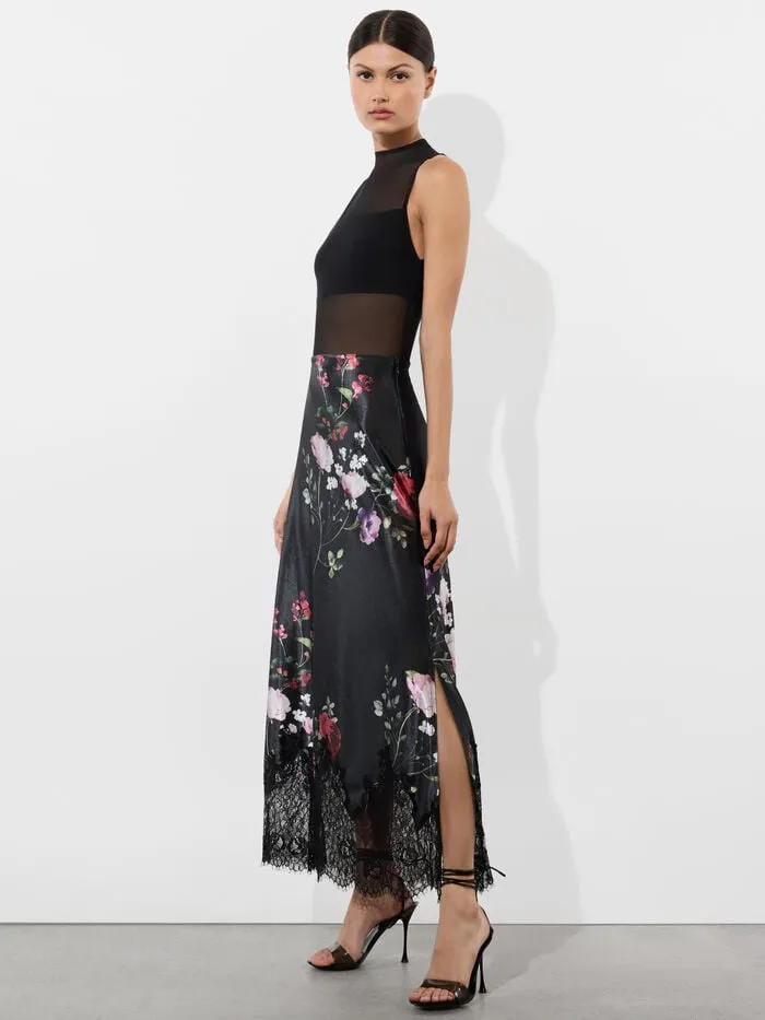Alice Olivia SKIRTS WOMEN MAEVE VELVET SLIP SKIRT Floral Dreams