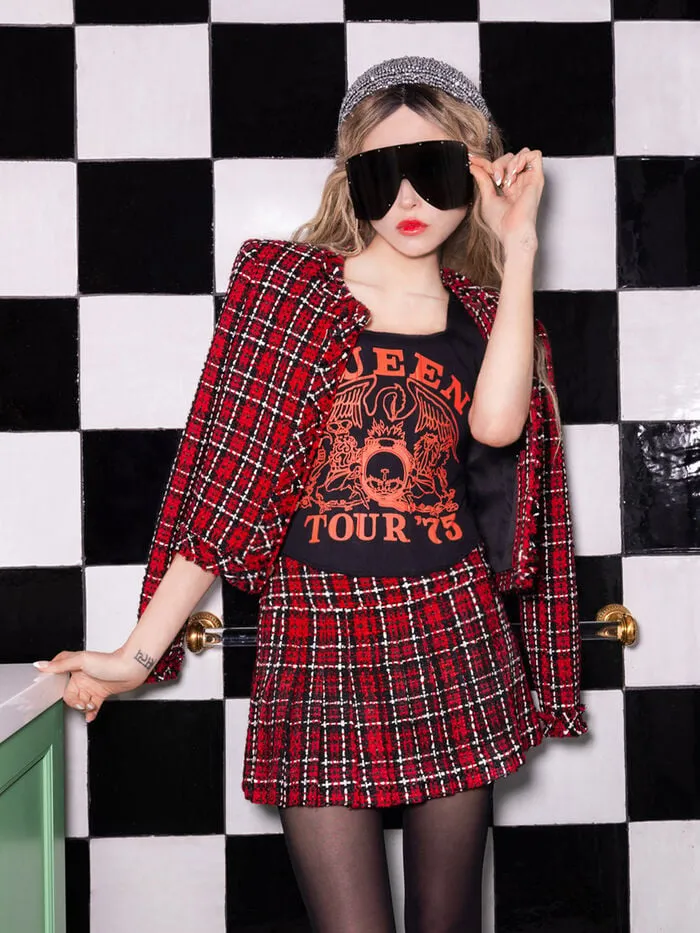 Alice Olivia SKIRTS WOMEN MERA MINI SKIRT Schoolgirl Plaid Bright Ruby