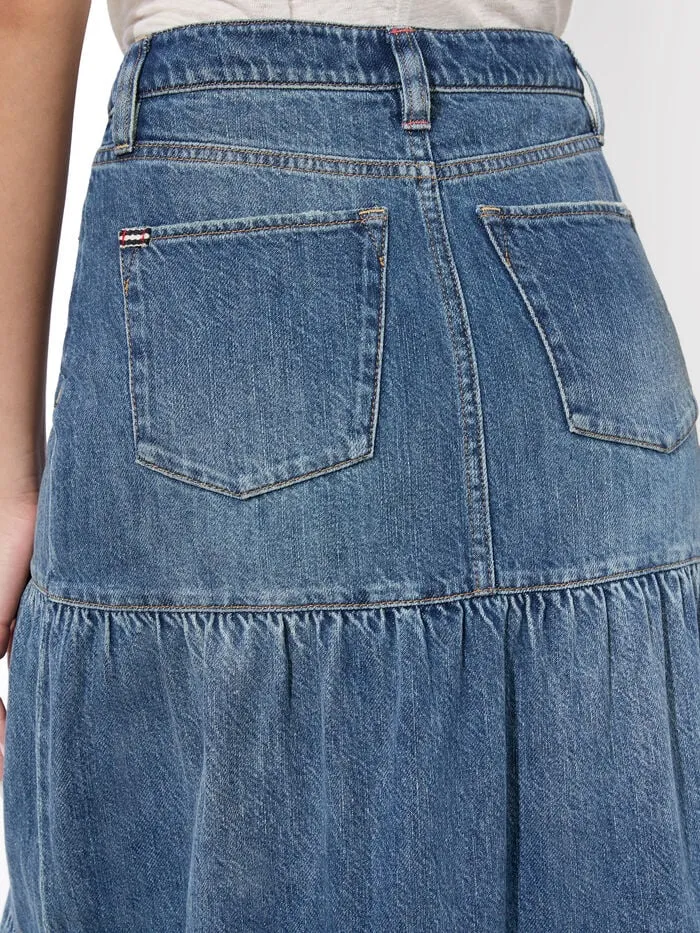 Alice Olivia SKIRTS WOMEN MINDY TIERED MAXI SKIRT Liana Vintage Blue