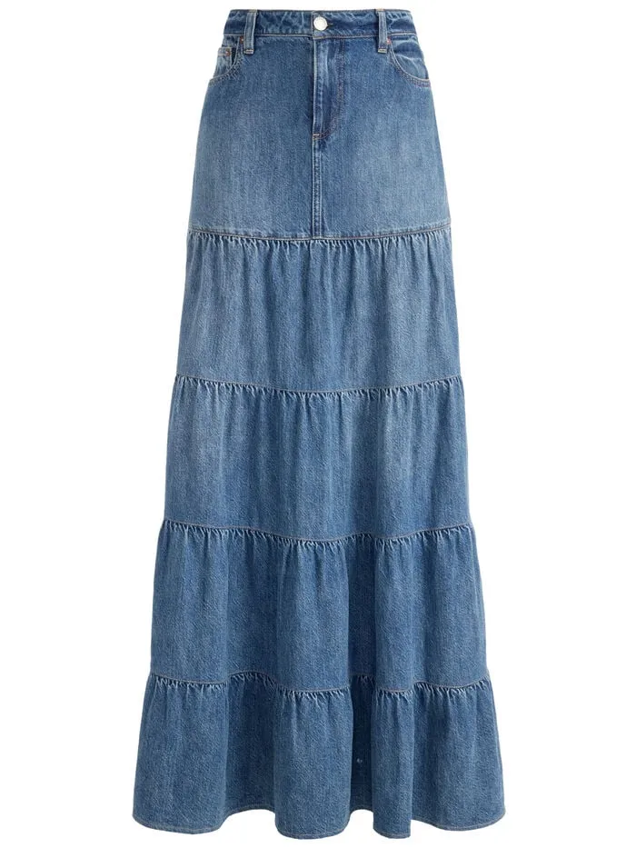 Alice Olivia SKIRTS WOMEN MINDY TIERED MAXI SKIRT Liana Vintage Blue