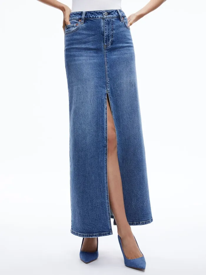 Alice Olivia SKIRTS WOMEN RYE DENIM MAXI SKIRT Brooklyn Blue