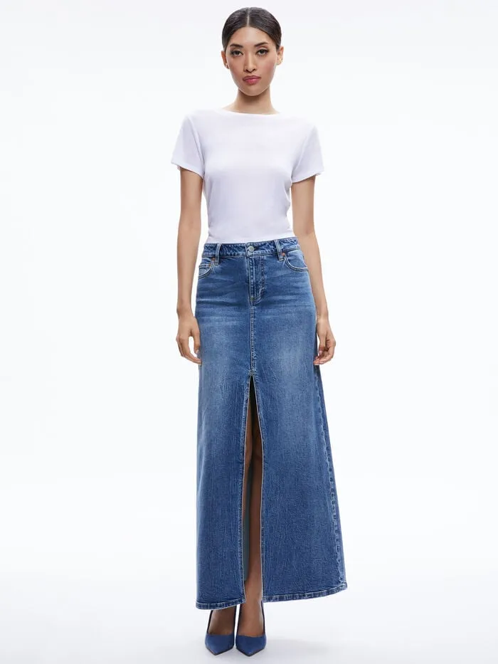 Alice Olivia SKIRTS WOMEN RYE DENIM MAXI SKIRT Brooklyn Blue