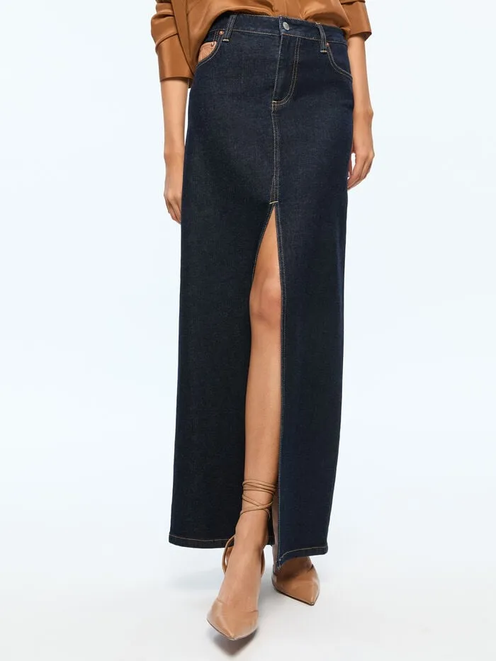 Alice Olivia SKIRTS WOMEN RYE HIGH RISE SKIRT WITH VEGAN COMBO Dark Rinse