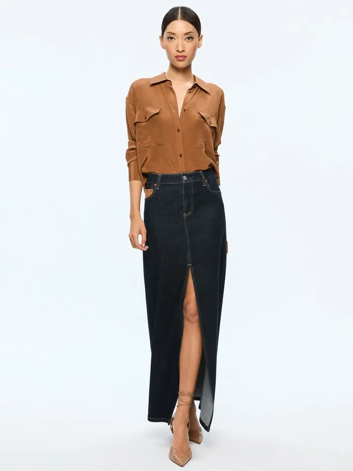 Alice Olivia SKIRTS WOMEN RYE HIGH RISE SKIRT WITH VEGAN COMBO Dark Rinse