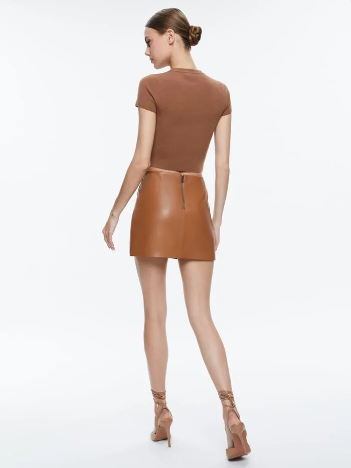Alice Olivia SKIRTS WOMEN SIOBHAN VEGAN MINI SKIRT Camel