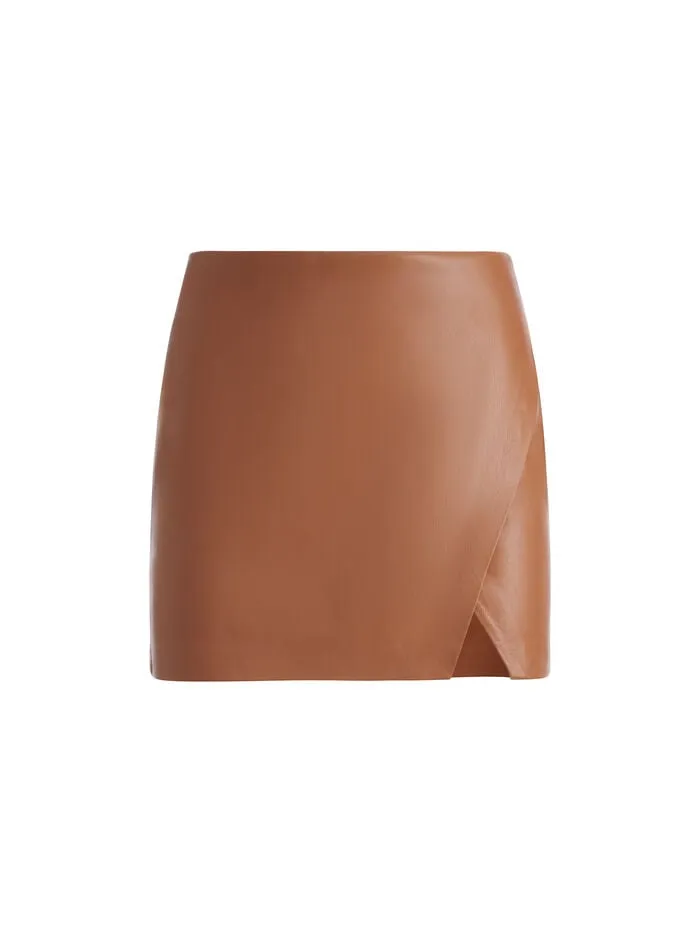 Alice Olivia SKIRTS WOMEN SIOBHAN VEGAN MINI SKIRT Camel