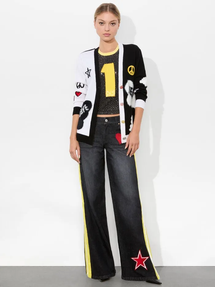 Alice Olivia SWEATERS WOMEN AO X THE BEATLES BRADFORD CARDIGAN Soft Whiteandblack Multi