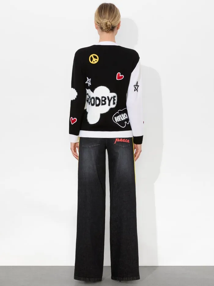 Alice Olivia SWEATERS WOMEN AO X THE BEATLES BRADFORD CARDIGAN Soft Whiteandblack Multi
